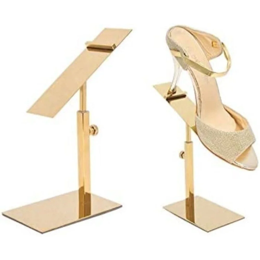 2 Pack -Gold Polished Stainless Steel Adjustable Shoe Display Stand
